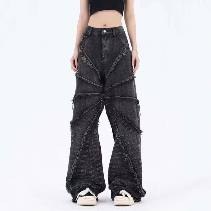 Tntwear® Distressed Wide Leg Jeans Spider Web - tntwear1