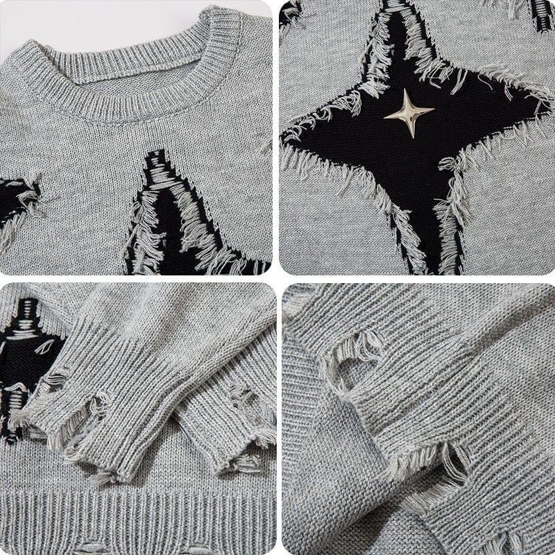 Tntwear® Punk Style Distressed Star Knit Sweater - tntwear1