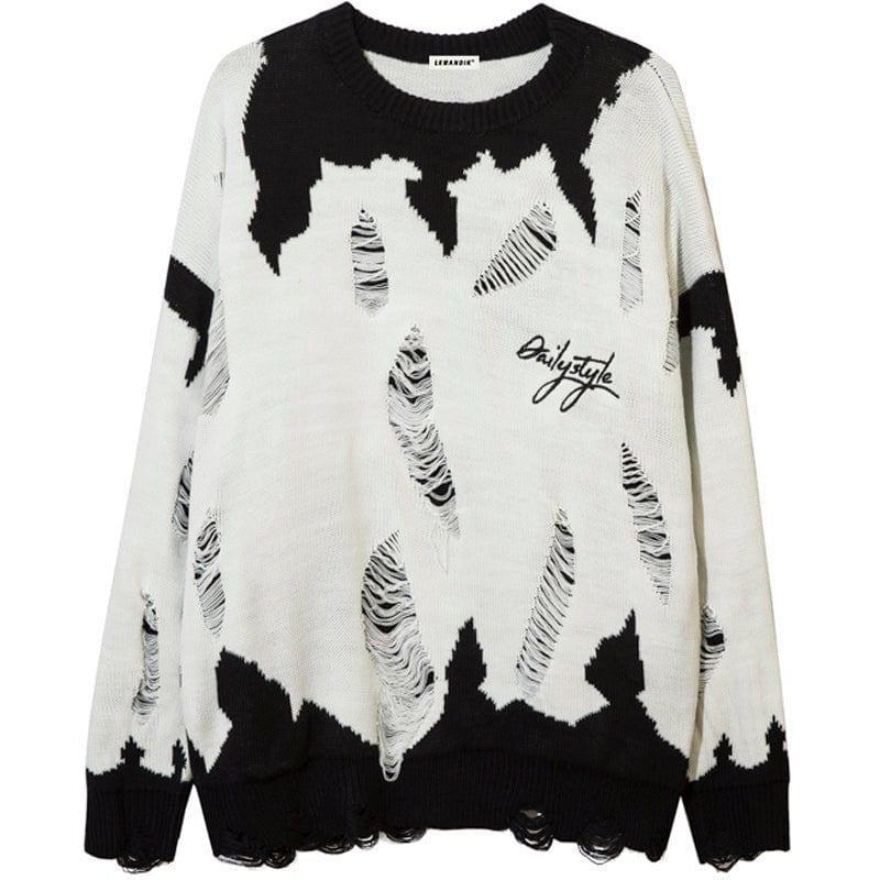 Tntwear® Distressed Knit Sweater Color Block Patch - tntwear1
