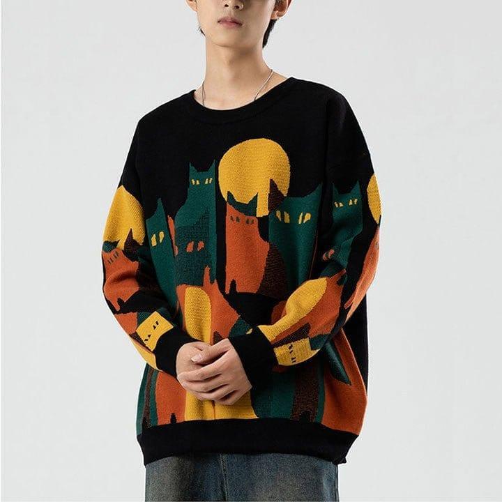 Tntwear® Japanese Knitted Sweater Abstract Cat - tntwear1