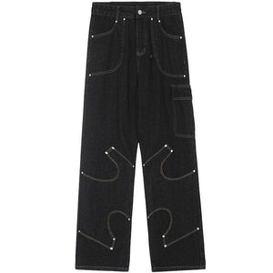 Tntwear® Black Punk Stitch Cargo Jeans - tntwear1