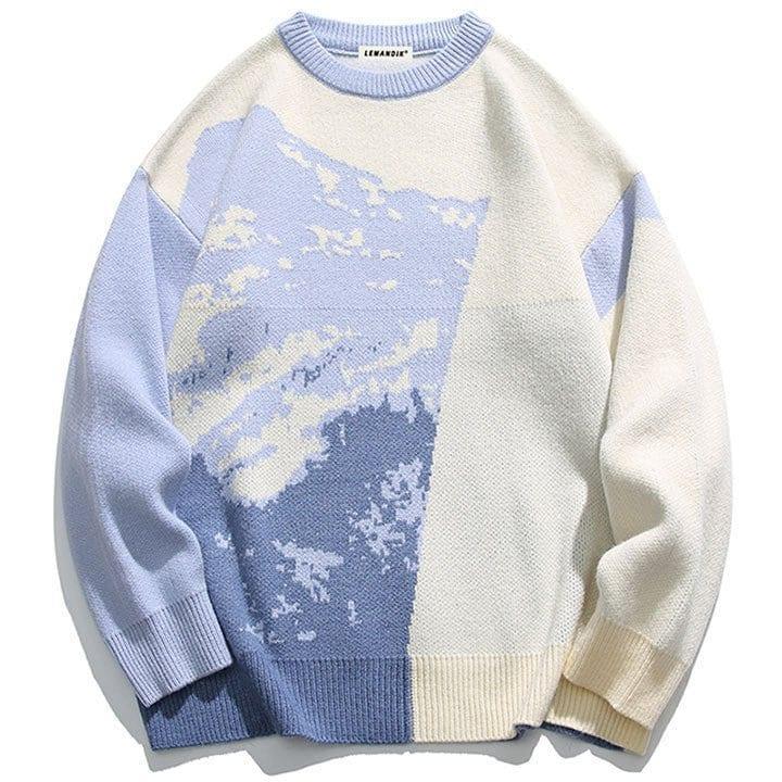 Tntwear® Crew Neck Jacquard Sweater Snow Mountain - tntwear1