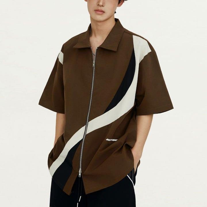 Tntwear® Retro Color Block Zip-Up Shirt - tntwear1