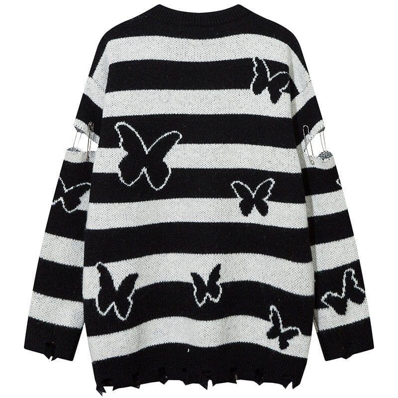 Tntwear® Vintage Striped Knit Sweater Full Butterfly - tntwear1