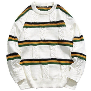 Tntwear® Street Style Striped Cable Knit Sweater - tntwear1