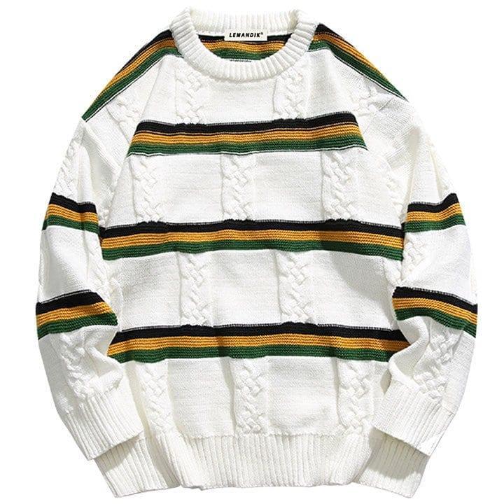 Tntwear® Street Style Striped Cable Knit Sweater - tntwear1