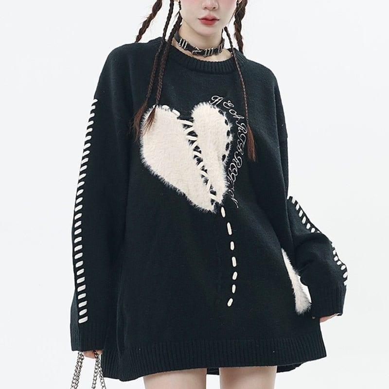 Tntwear® Cozy Knit Sweater Flocked Heart - tntwear1