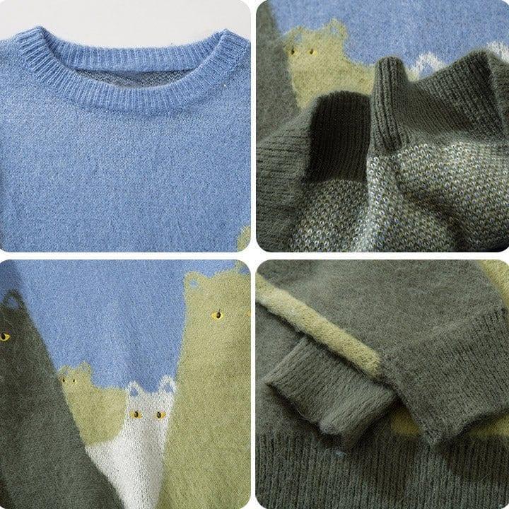 Tntwear® Fluffy Knit Sweater Colorful Cats - tntwear1