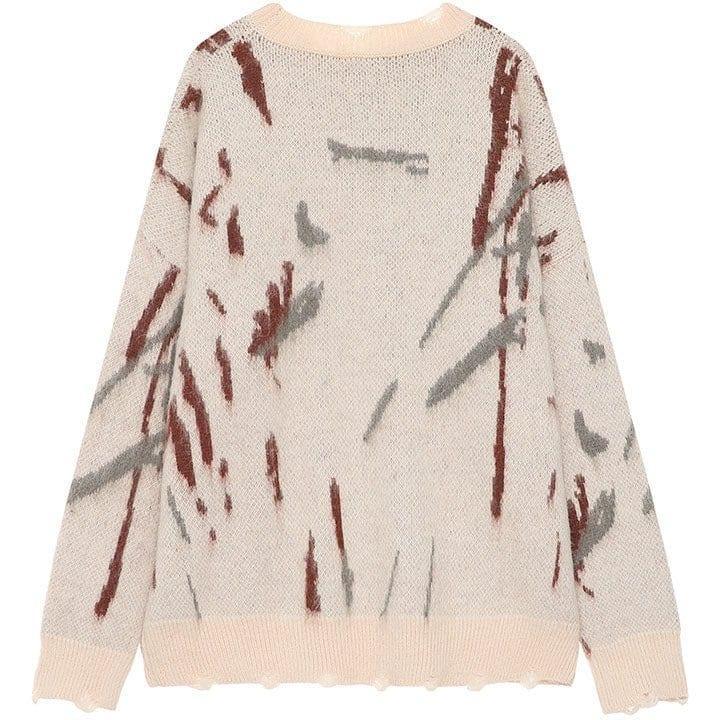 Tntwear® Distressed Jacquard Sweater Color Block - tntwear1
