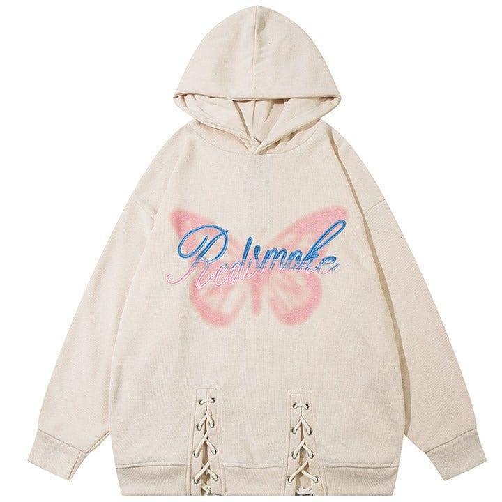 Tntwear® Lace Up Pullover Hoodie Butterfly - tntwear1