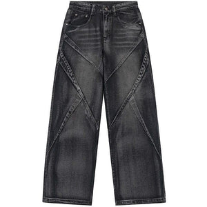 Tntwear® Baggy Washed Jeans Pleated Patchwork - tntwear1