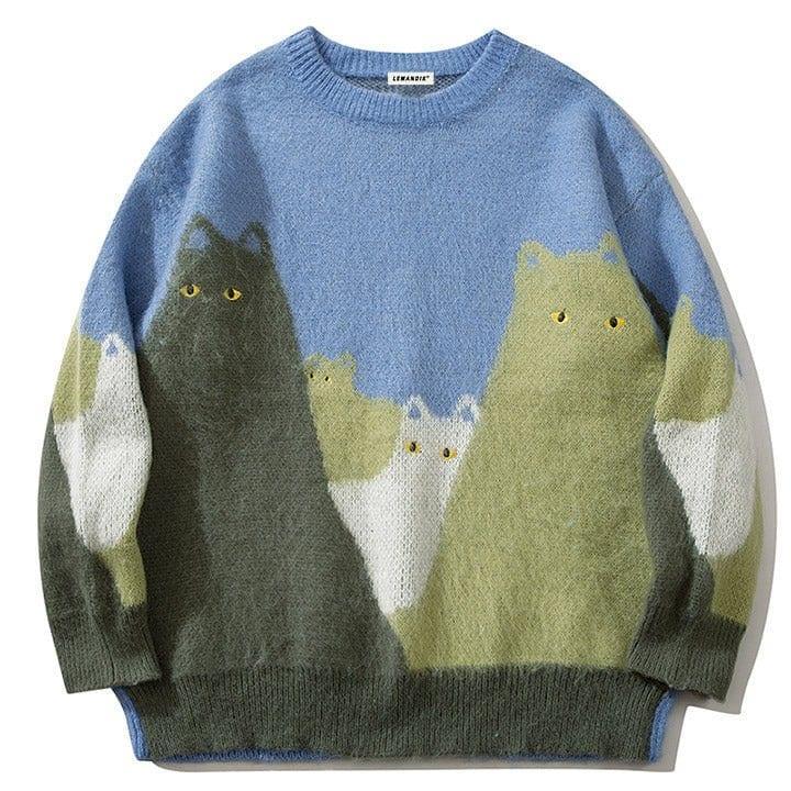 Tntwear® Fluffy Knit Sweater Colorful Cats - tntwear1