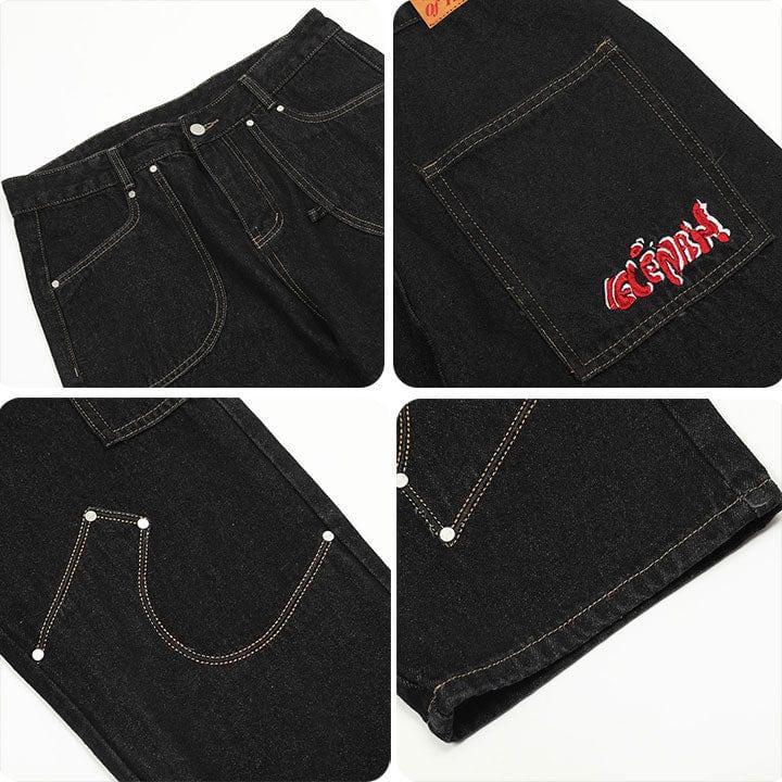 Tntwear® Black Punk Stitch Cargo Jeans - tntwear1