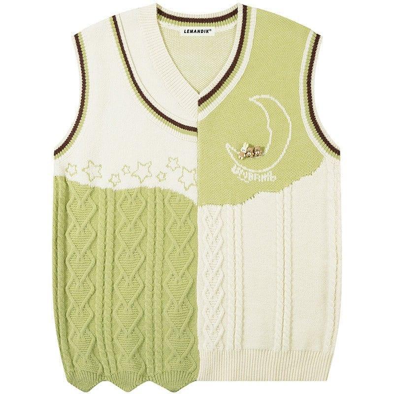 Tntwear® Cable Knit Sweater Vest Star and Moon - tntwear1