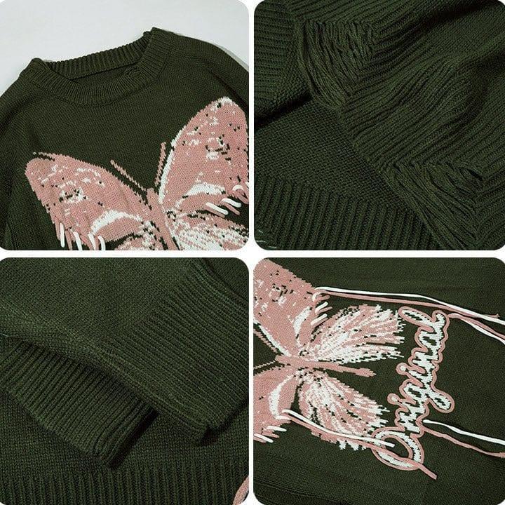 Tntwear® Distressed Y2K Knit Sweater Butterfly - tntwear1