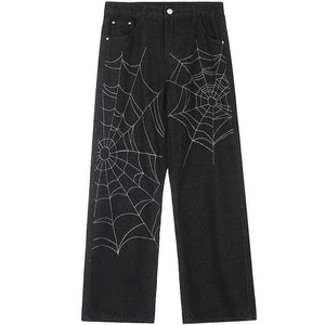 Tntwear® Black Jeans Spider Web Print - tntwear1