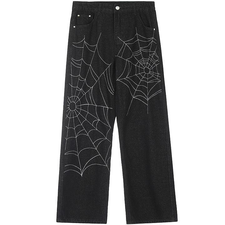 Tntwear® Black Jeans Spider Web Print - tntwear1
