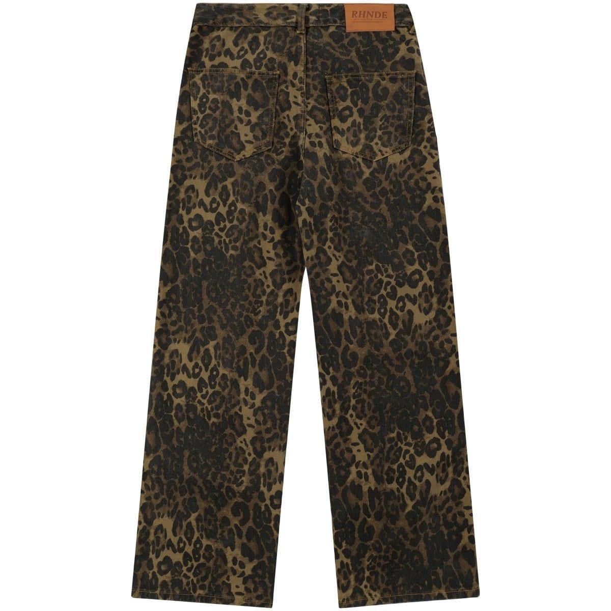 Tntwear® Leopard Straight Leg Jeans Multiple Pockets - tntwear1