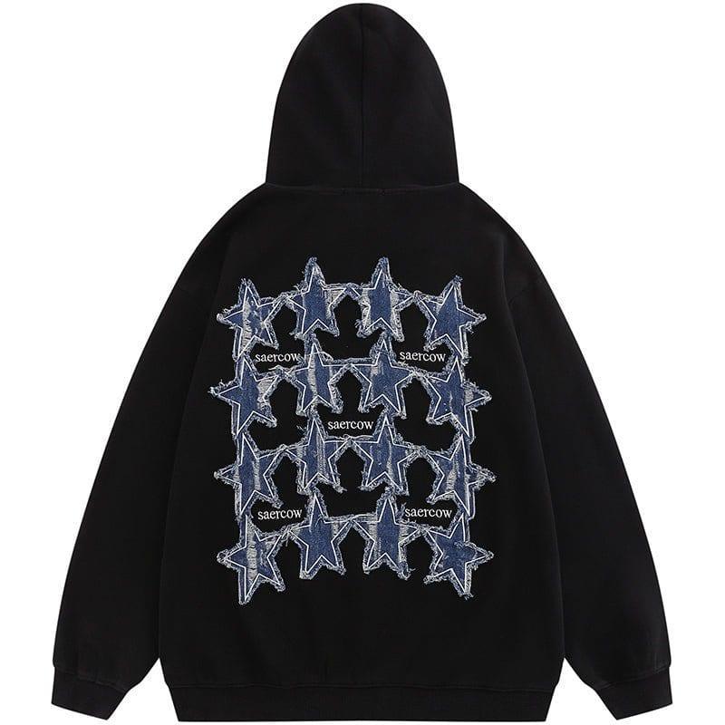 Tntwear® Fall Zipper Hoodie Denim Stars Patch - tntwear1