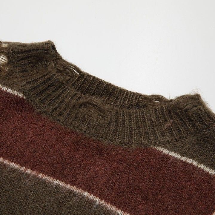 Tntwear® Ripped Striped Knit Sweater Star - tntwear1