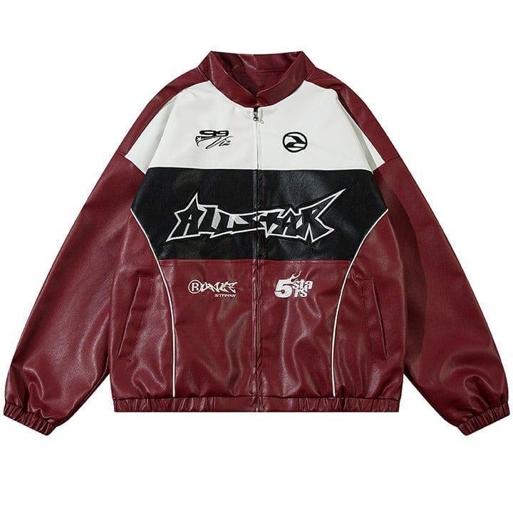 Tntwear® Colorblock PU Leather Racing Jacket - tntwear1