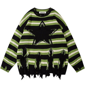 Tntwear® Fringed Striped Pullover Sweater Star - tntwear1