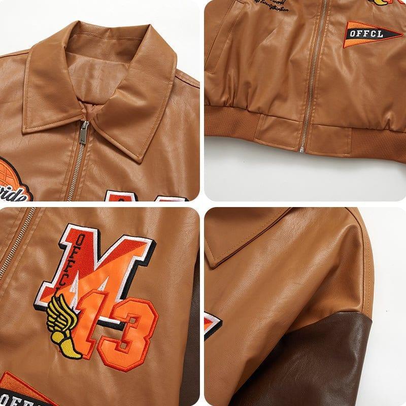 Tntwear® Leather Baseball Jacket Embroidery Star - tntwear1