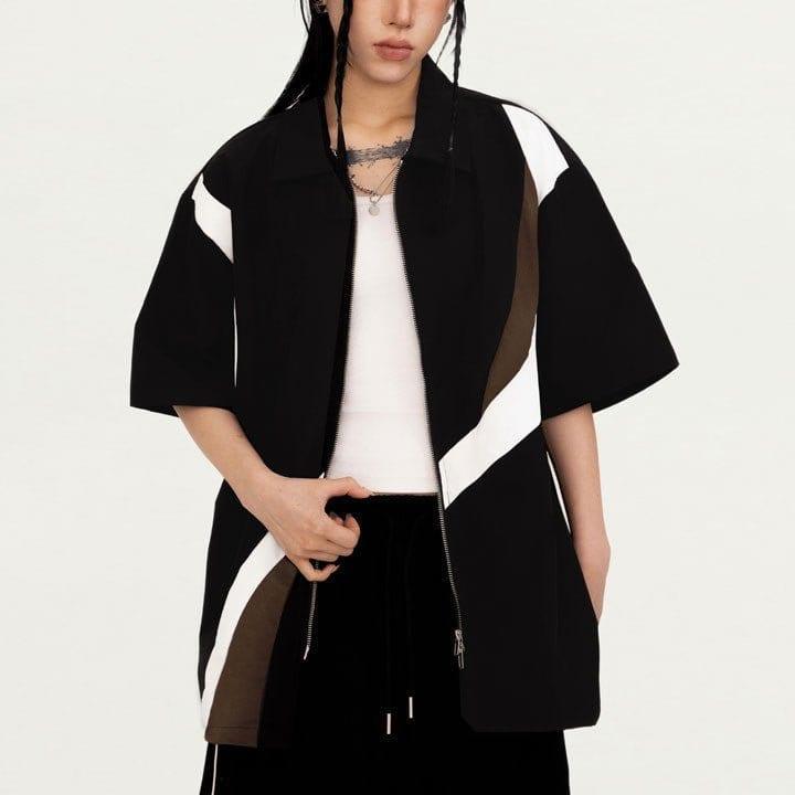 Tntwear® Retro Color Block Zip-Up Shirt - tntwear1