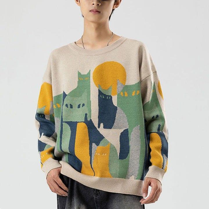 Tntwear® Japanese Knitted Sweater Abstract Cat - tntwear1