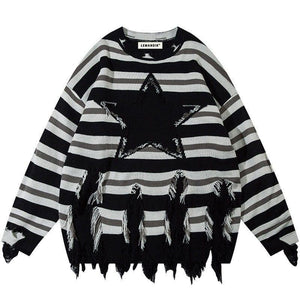 Tntwear® Fringed Striped Pullover Sweater Star - tntwear1