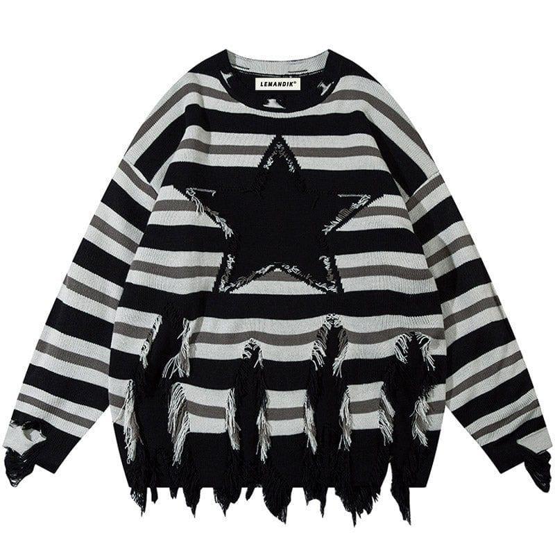 Tntwear® Fringed Striped Pullover Sweater Star - tntwear1