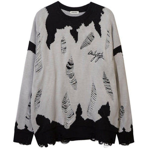 Tntwear® Distressed Knit Sweater Color Block Patch - tntwear1