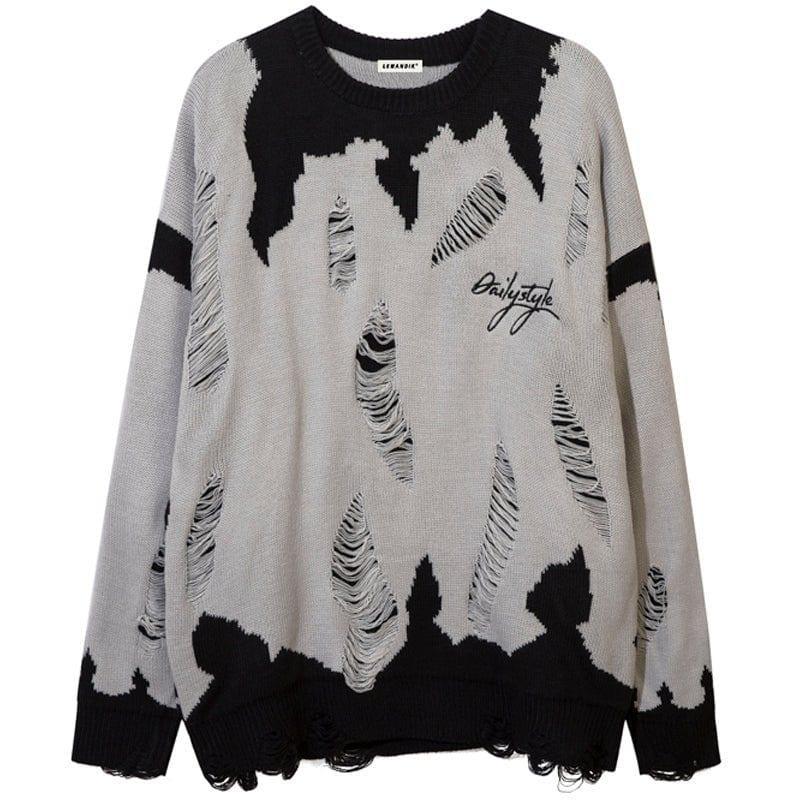 Tntwear® Distressed Knit Sweater Color Block Patch - tntwear1