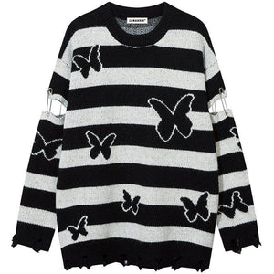Tntwear® Vintage Striped Knit Sweater Full Butterfly - tntwear1