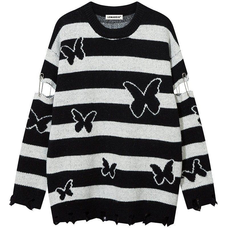 Tntwear® Vintage Striped Knit Sweater Full Butterfly - tntwear1