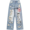 Tntwear® Light Blue Ripped Jeans Spider Web - tntwear1