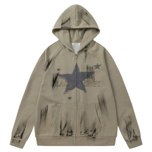Tntwear® Star Print Zip-Up Hoodie - tntwear1