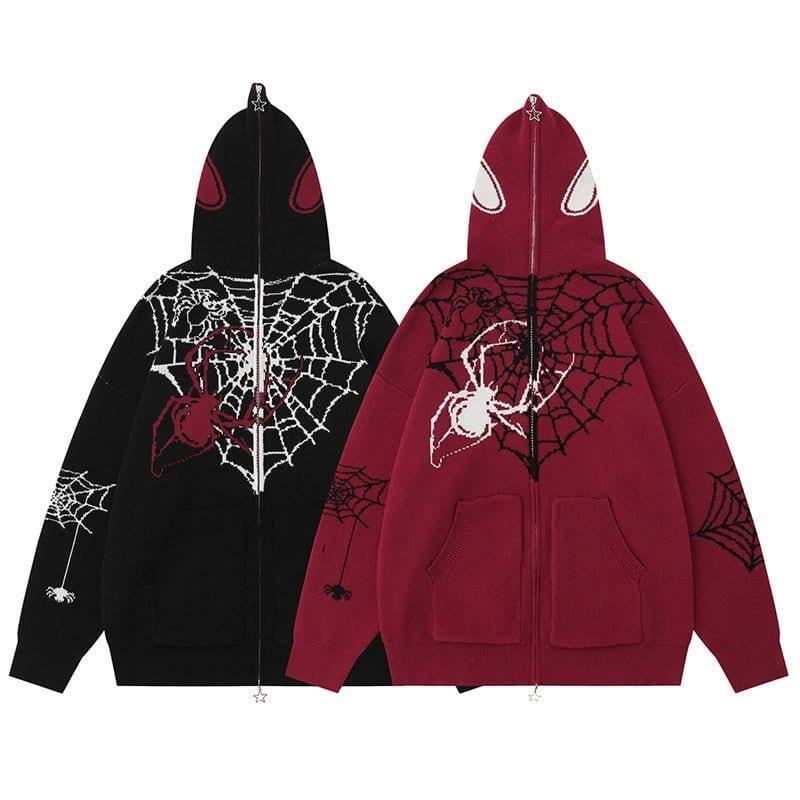Tntwear® Gothic Hooded Knit Sweater Spider Web - tntwear1