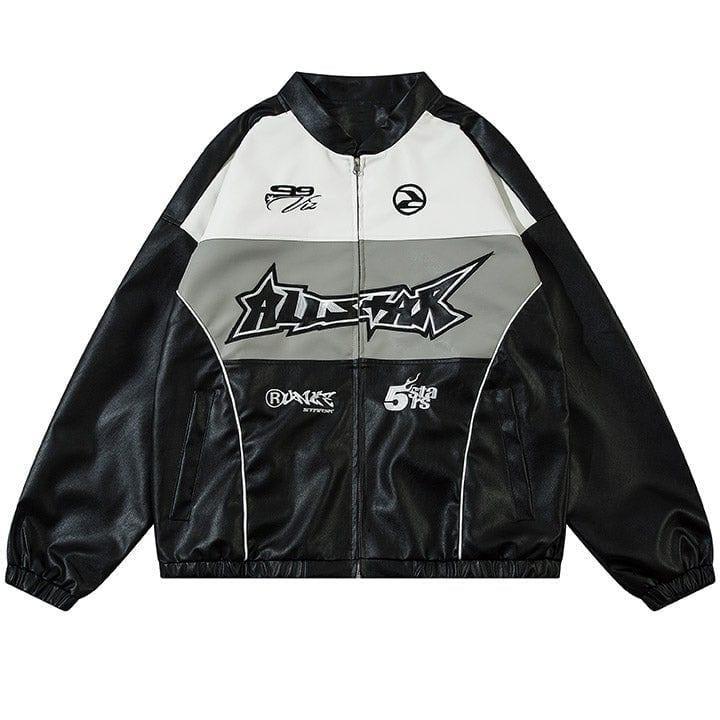 Tntwear® Colorblock PU Leather Racing Jacket - tntwear1