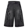 Tntwear® Retro Washed Fringe Denim Shorts - tntwear1