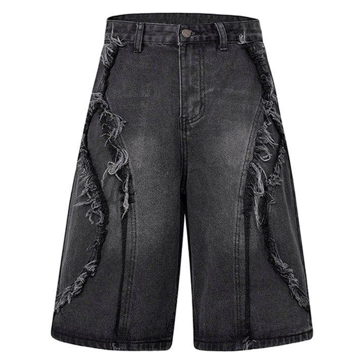 Tntwear® Retro Washed Fringe Denim Shorts - tntwear1