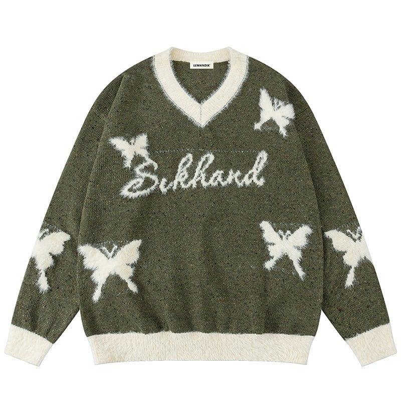 Tntwear® Fleece V-Neck Knit Sweater Butterfly - tntwear1