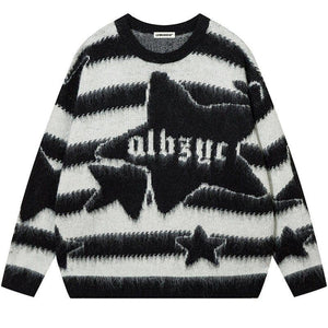 Tntwear® Fuzzy Striped Knit Sweater Star - tntwear1