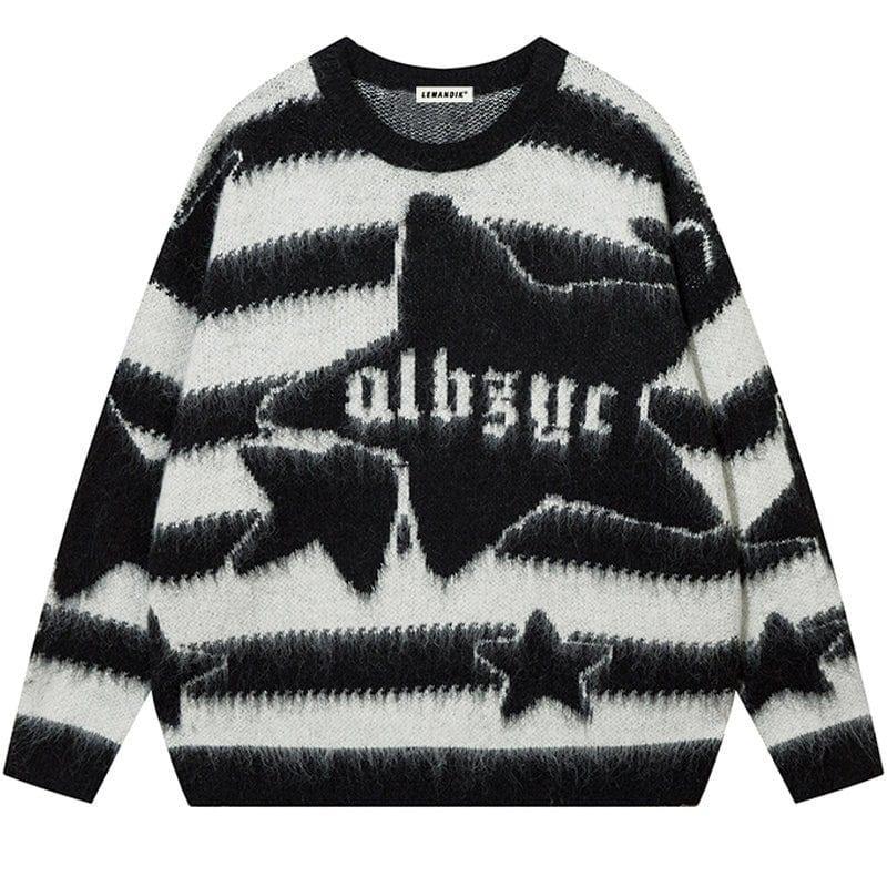 Tntwear® Fuzzy Striped Knit Sweater Star - tntwear1