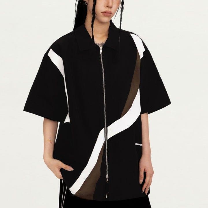 Tntwear® Retro Color Block Zip-Up Shirt - tntwear1