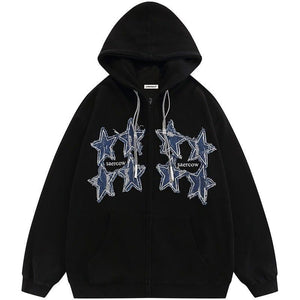 Tntwear® Fall Zipper Hoodie Denim Stars Patch - tntwear1
