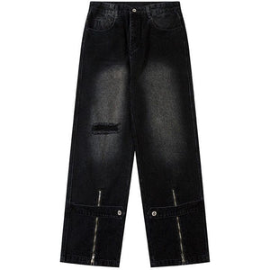 Tntwear® Ripped Washed Jeans with Zipper Hem - tntwear1