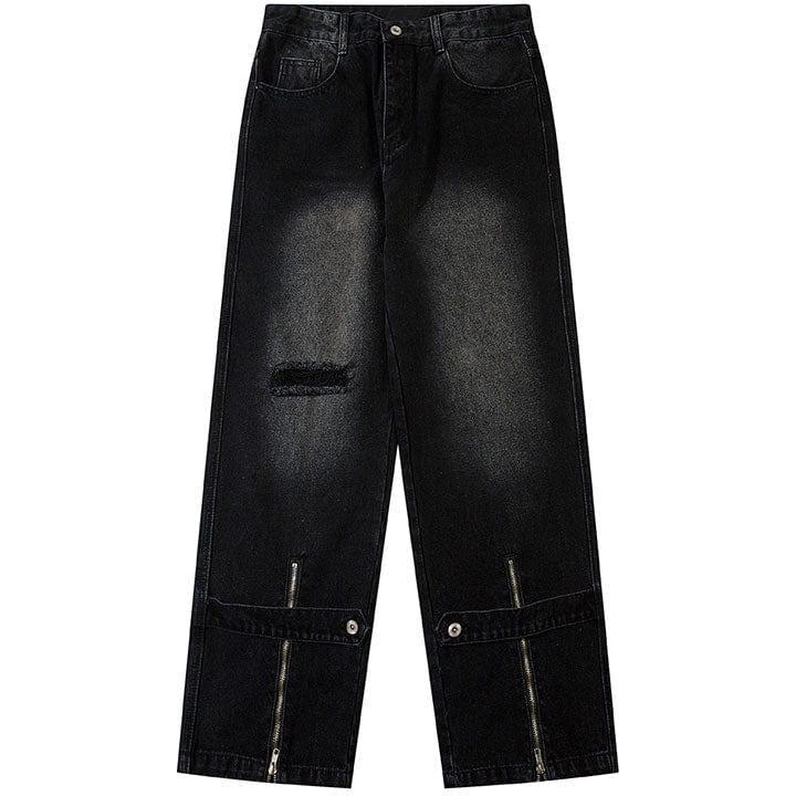 Tntwear® Ripped Washed Jeans with Zipper Hem - tntwear1