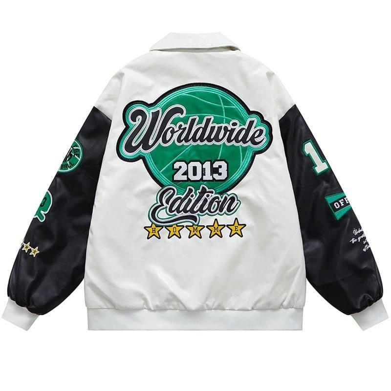 Tntwear® Leather Baseball Jacket Embroidery Star - tntwear1