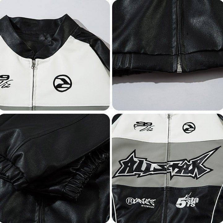 Tntwear® Colorblock PU Leather Racing Jacket - tntwear1